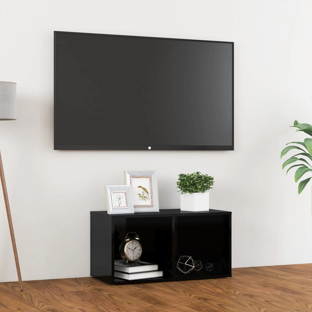 vidaXL Meuble TV noir brillant 72x35x36,5 cm bois d’ingénierie