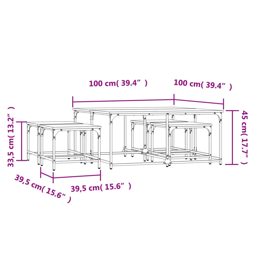 vidaXL Tables basses gigognes 5 pcs chêne marron bois d'ingénierie