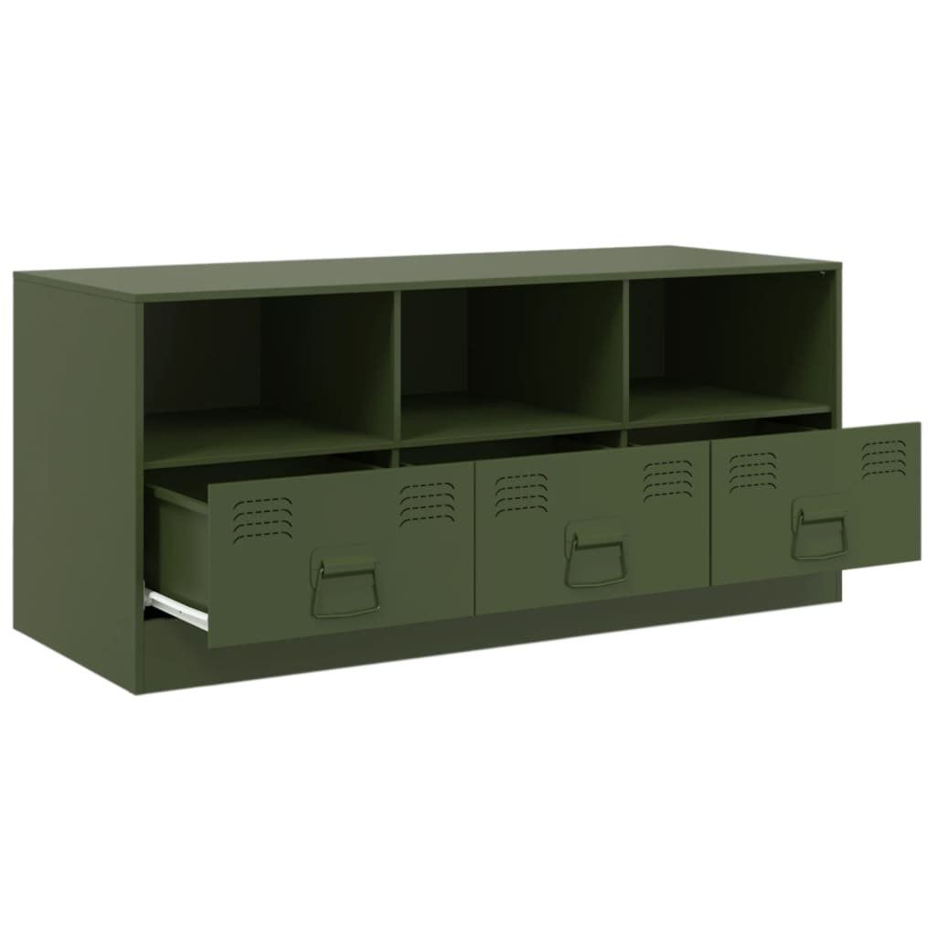 vidaXL Meuble TV vert olive 99x39x44 cm acier