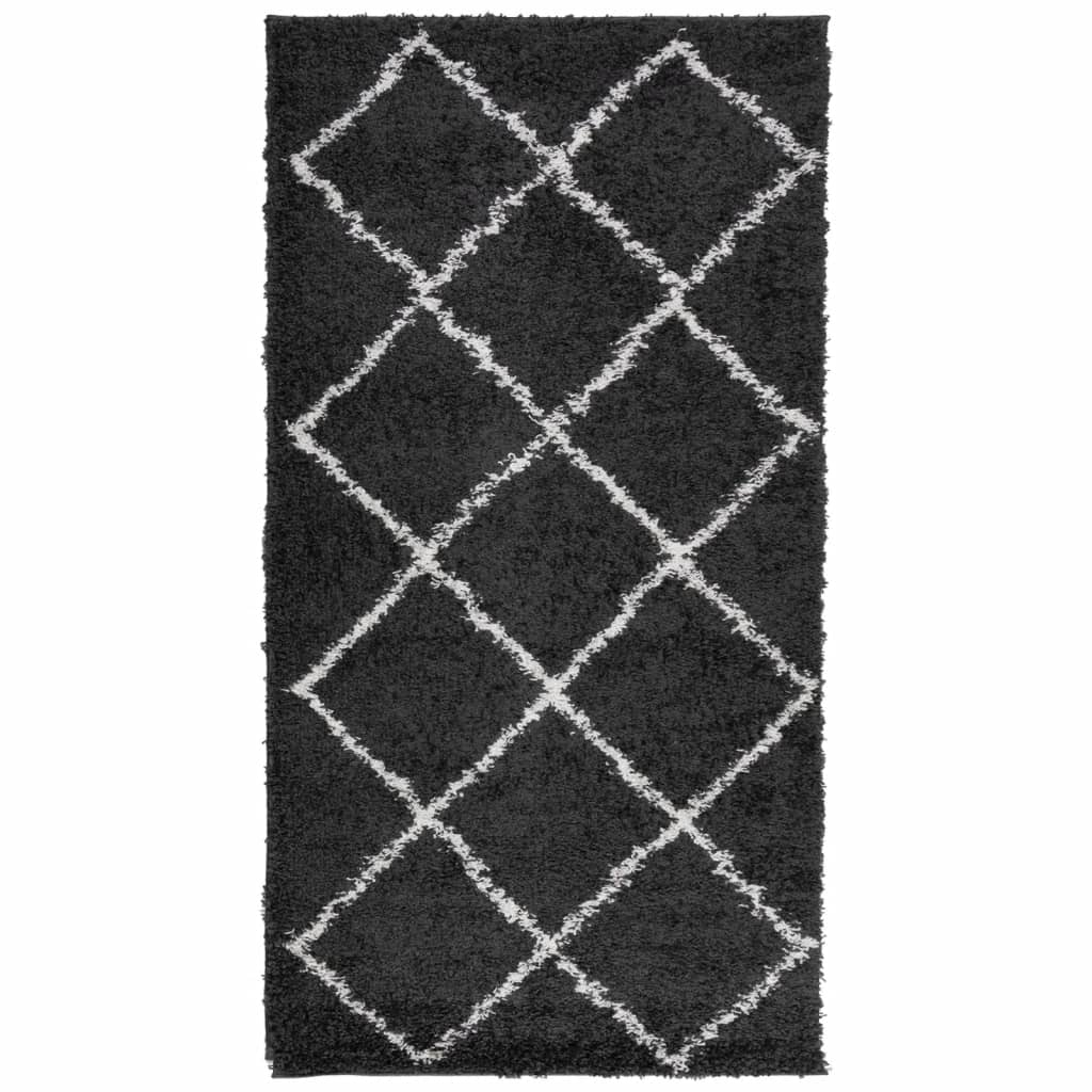 vidaXL Tapis shaggy à poils longs moderne noir et crème 80x150 cm