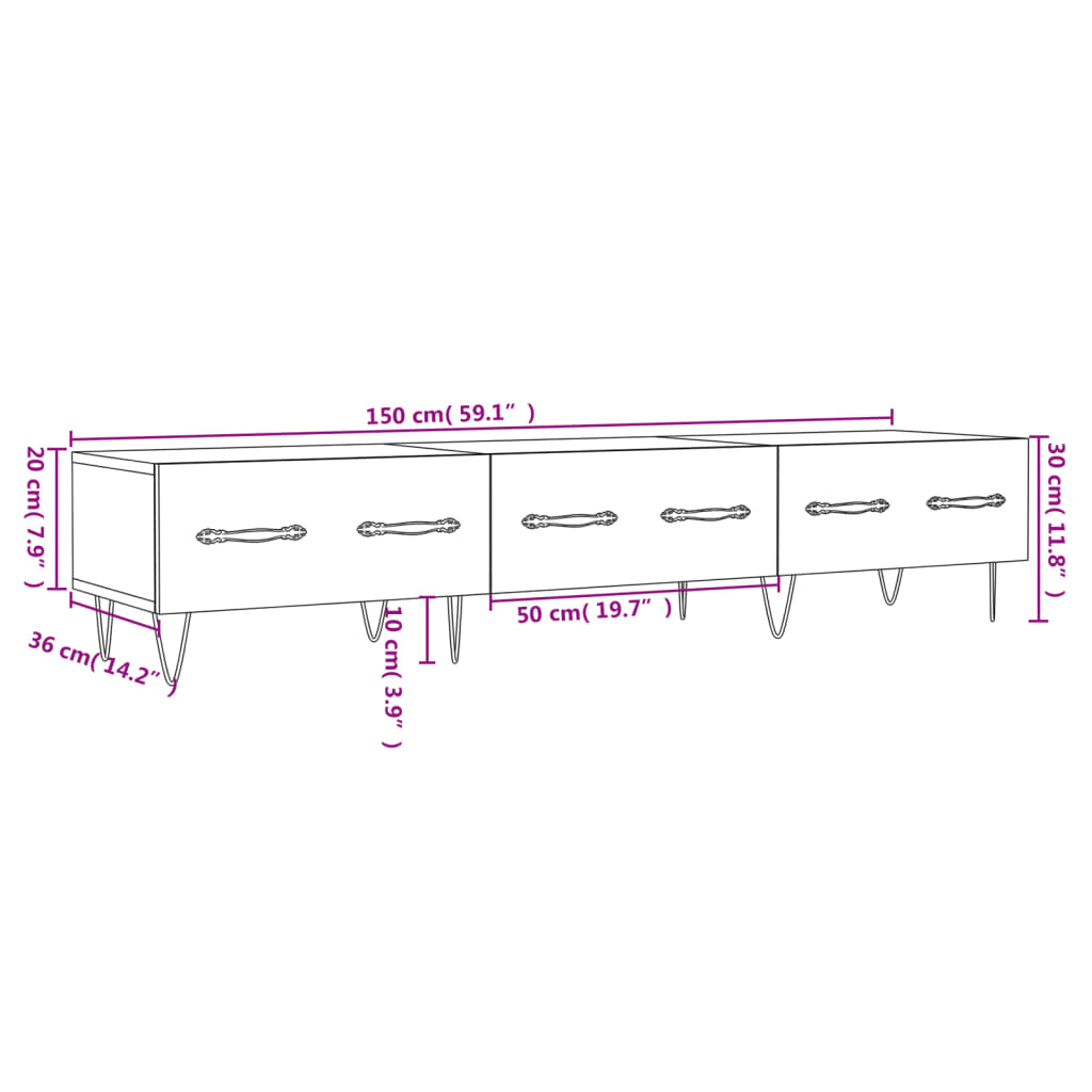 vidaXL Meuble TV blanc brillant 150x36x30 cm bois d'ingénierie