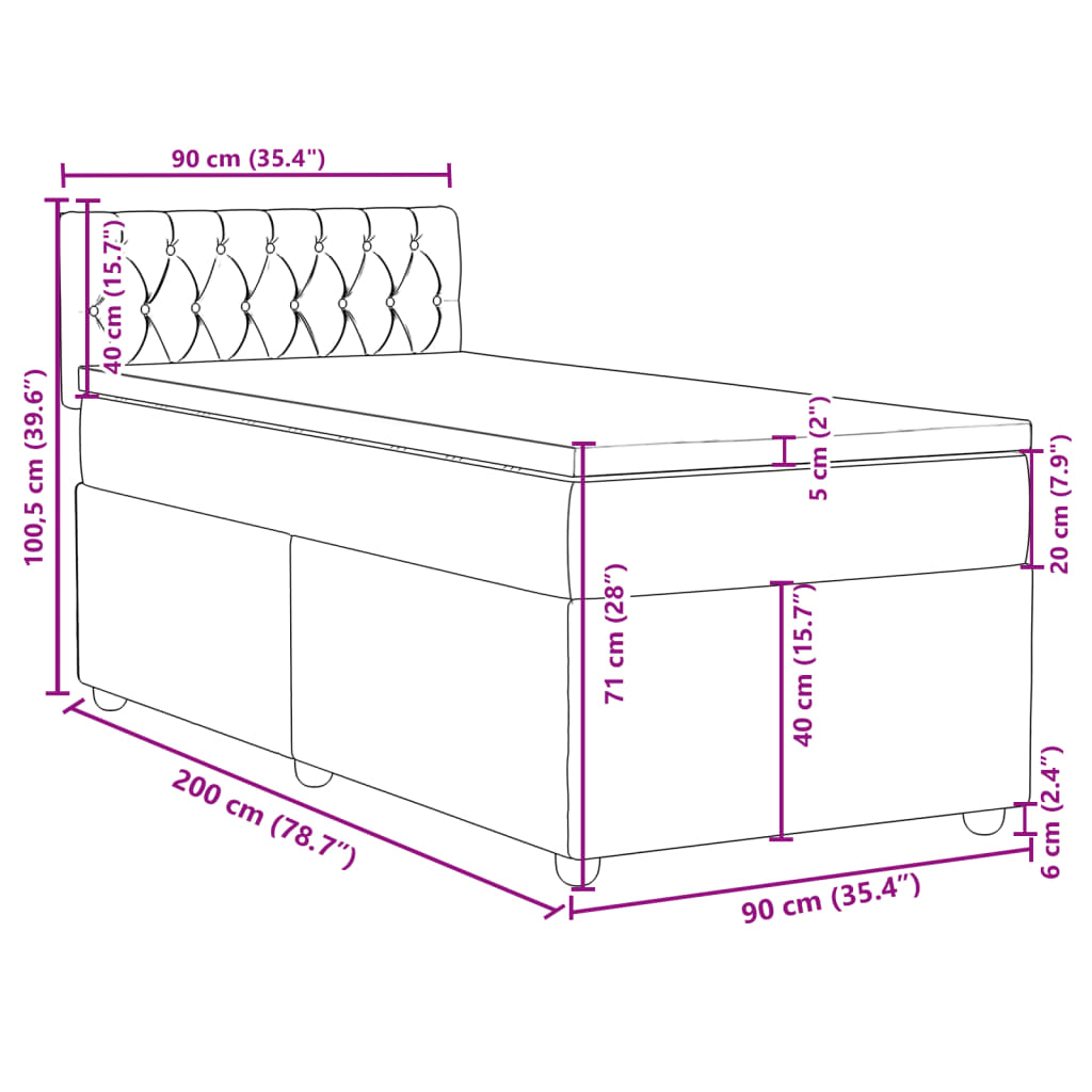 vidaXL Sommier à lattes de lit avec matelas Gris clair 90x200 cm Tissu