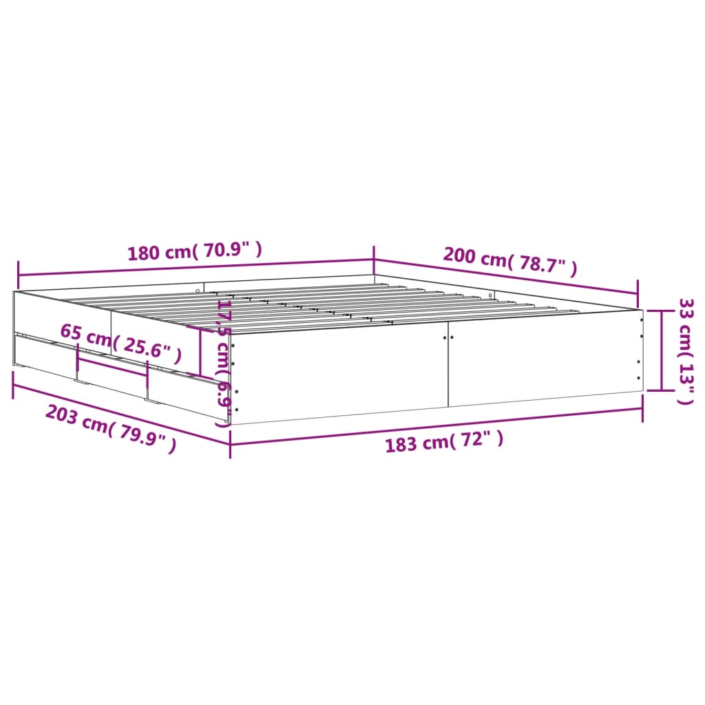 vidaXL Cadre de lit à tiroirs chêne sonoma 180x200cm bois d'ingénierie