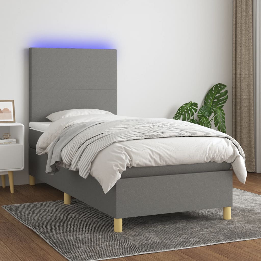 vidaXL Sommier à lattes de lit avec matelas et LED Gris foncé 90x200cm