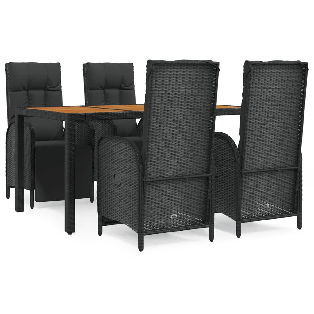 vidaXL Ensemble à manger de jardin coussins 5pcs Noir Résine tressée