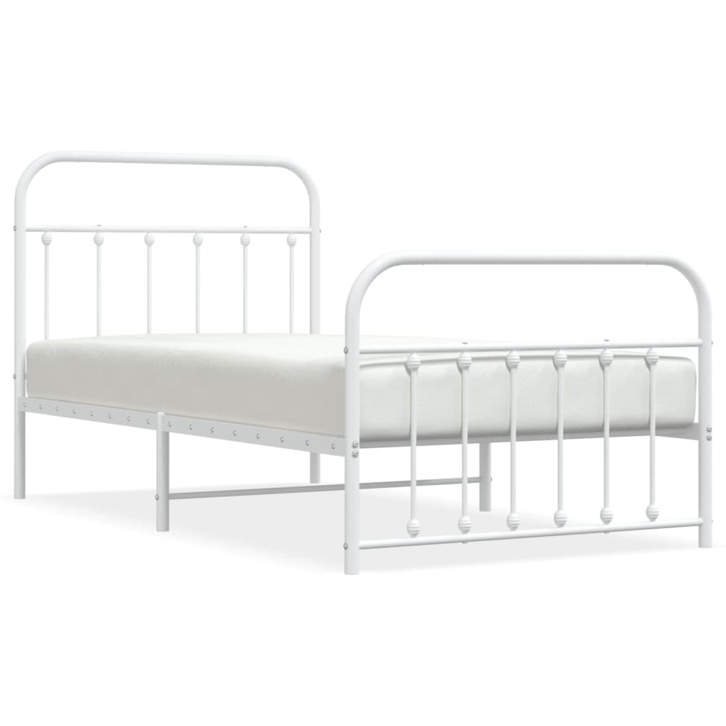 vidaXL Cadre de lit métal sans matelas et pied de lit blanc 100x190 cm