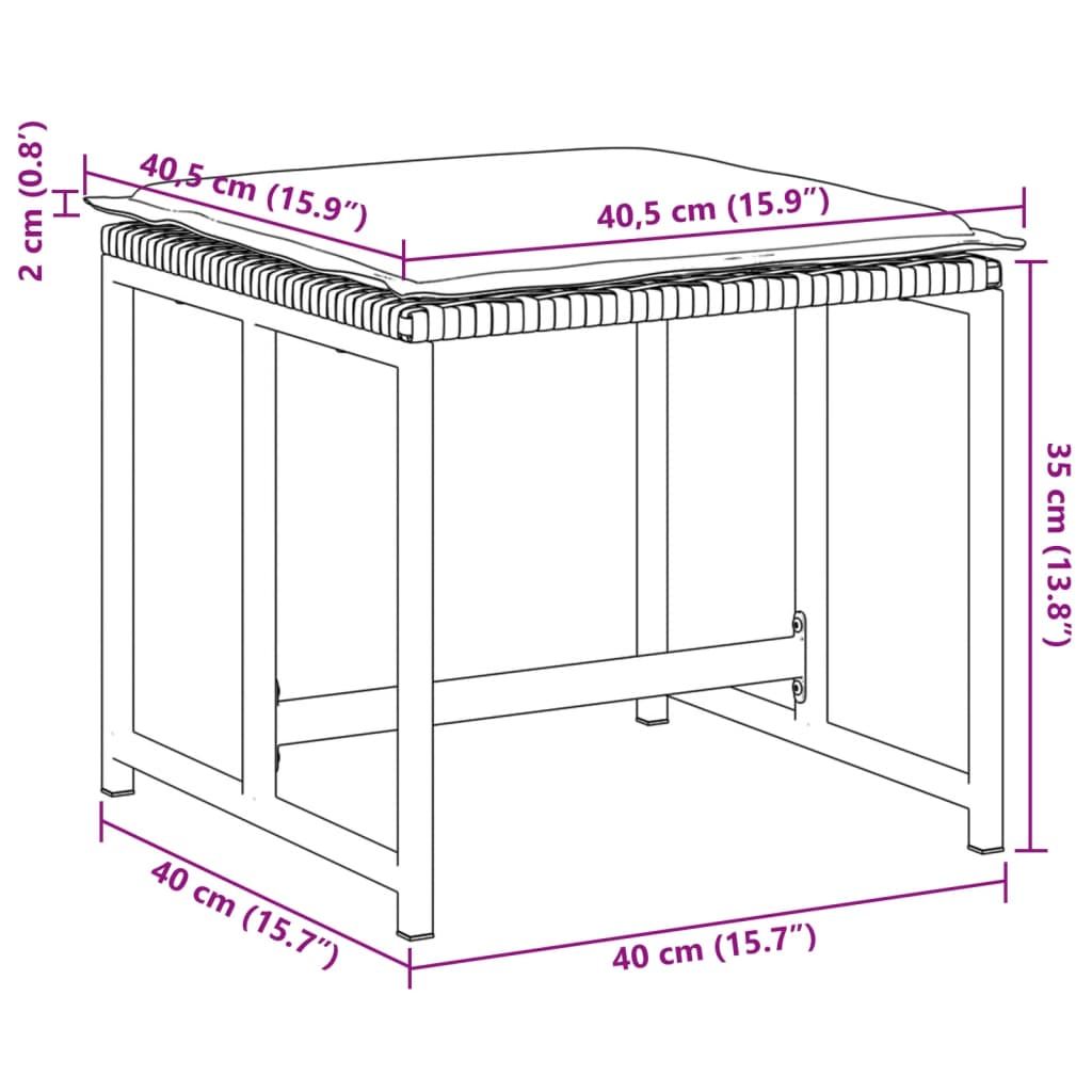 vidaXL Tabourets de jardin avec coussins lot de 4 noir résine tressée