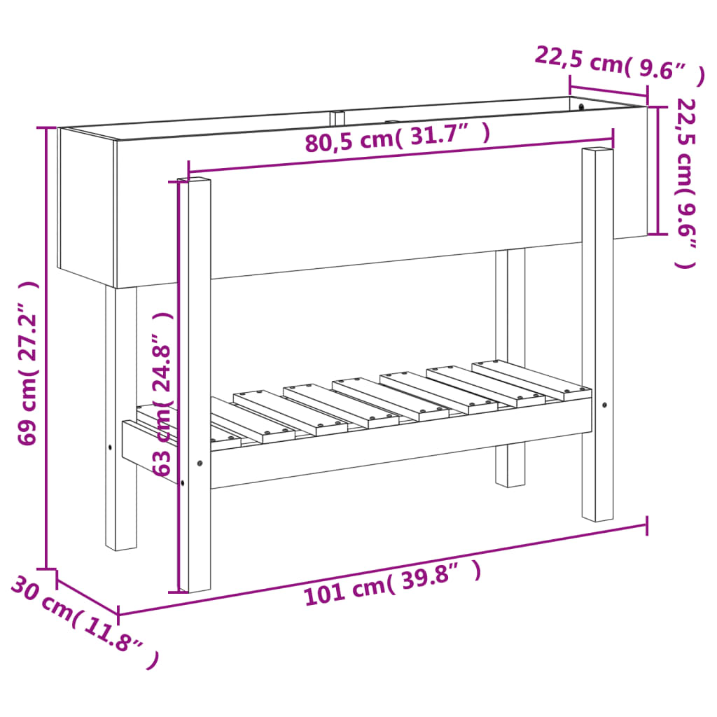 vidaXL Lit surélevé de jardin 101x30x69 cm bois de pin massif