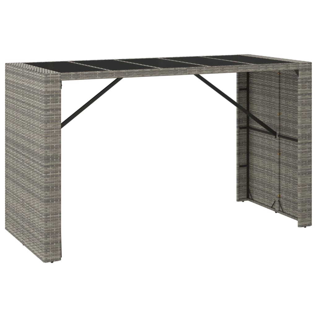 vidaXL Table de bar et dessus en verre gris 185x80x110 cm poly rotin