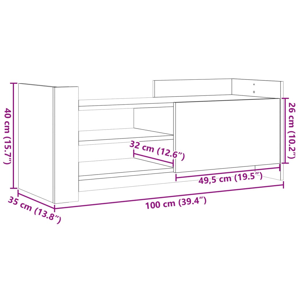 vidaXL Meuble TV Sonoma gris 100x35x40 cm Bois d'ingénierie