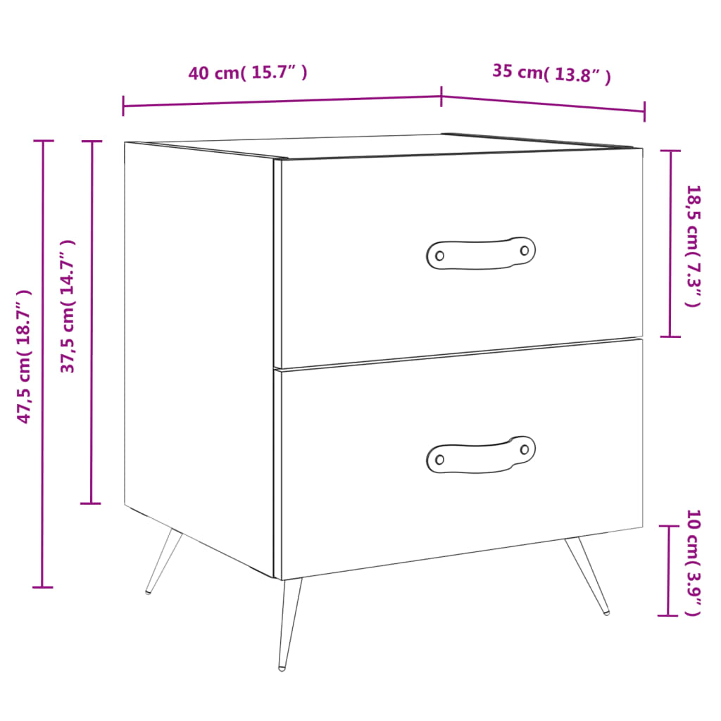 vidaXL Tables de chevet 2 pcs blanc brillant 40x35x47,5 cm