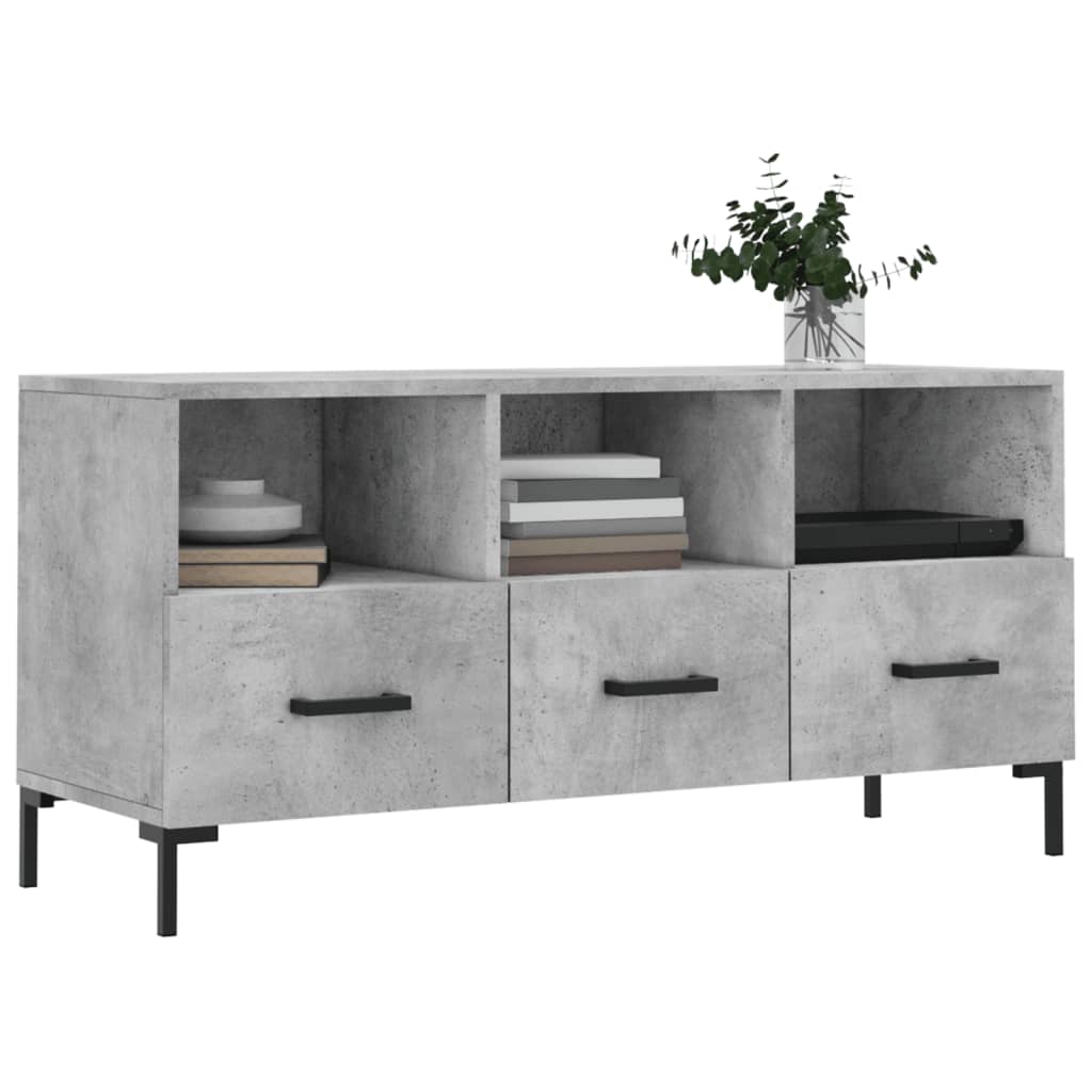 vidaXL Meuble TV gris béton 102x36x50 cm bois d'ingénierie