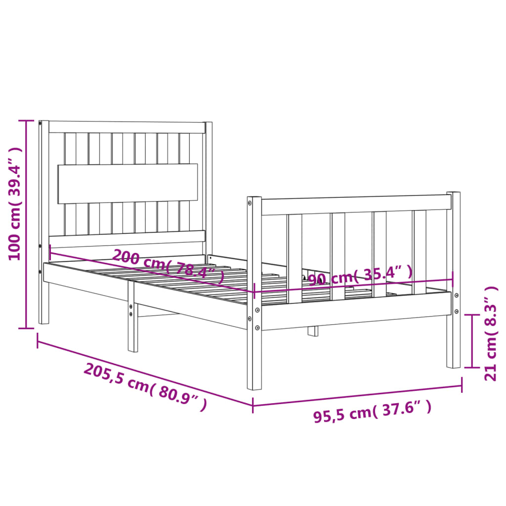 vidaXL Cadre de lit sans matelas blanc 90x200 cm bois de pin massif