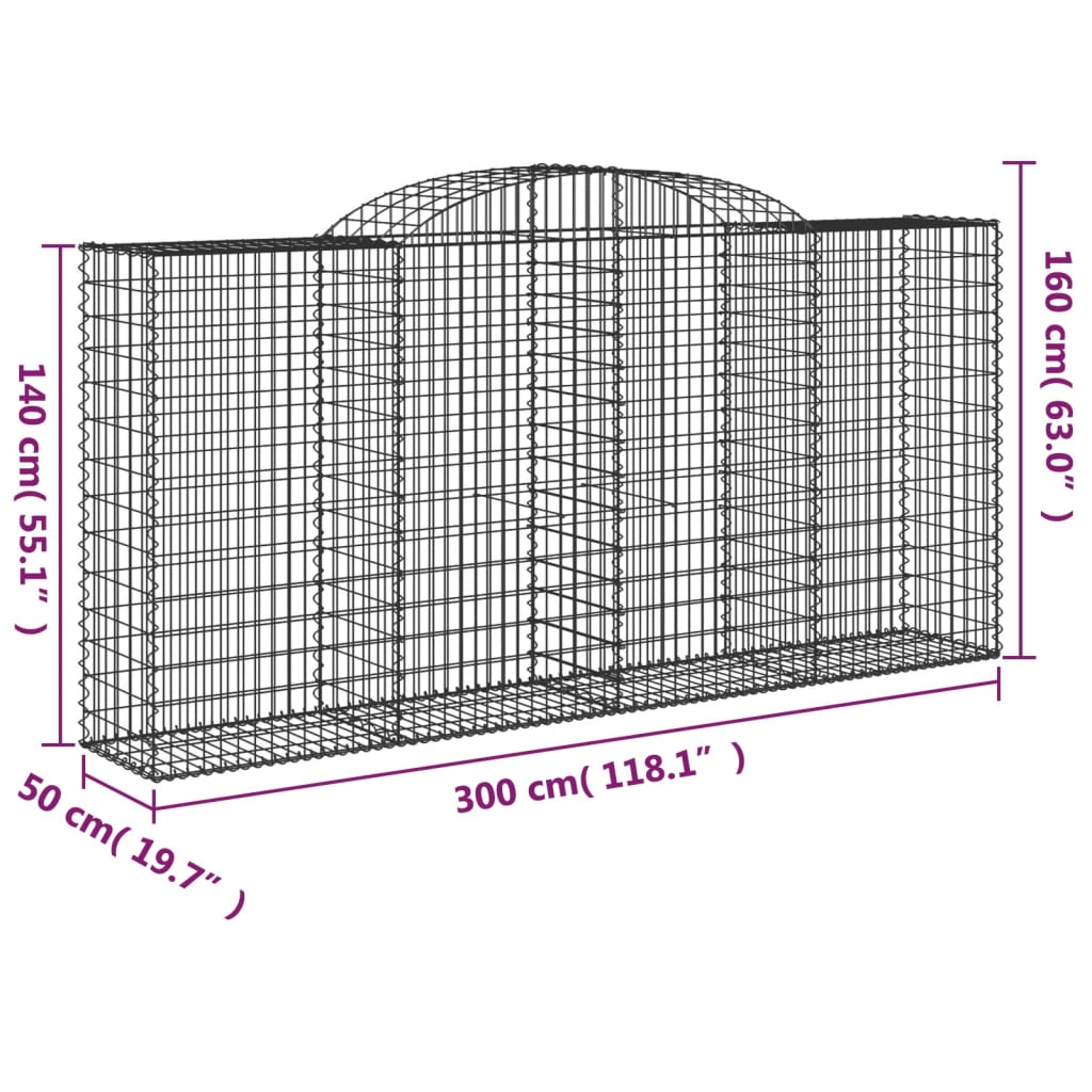 vidaXL Paniers à gabions arqués 17 pcs 300x50x140/160 cm fer galvanisé