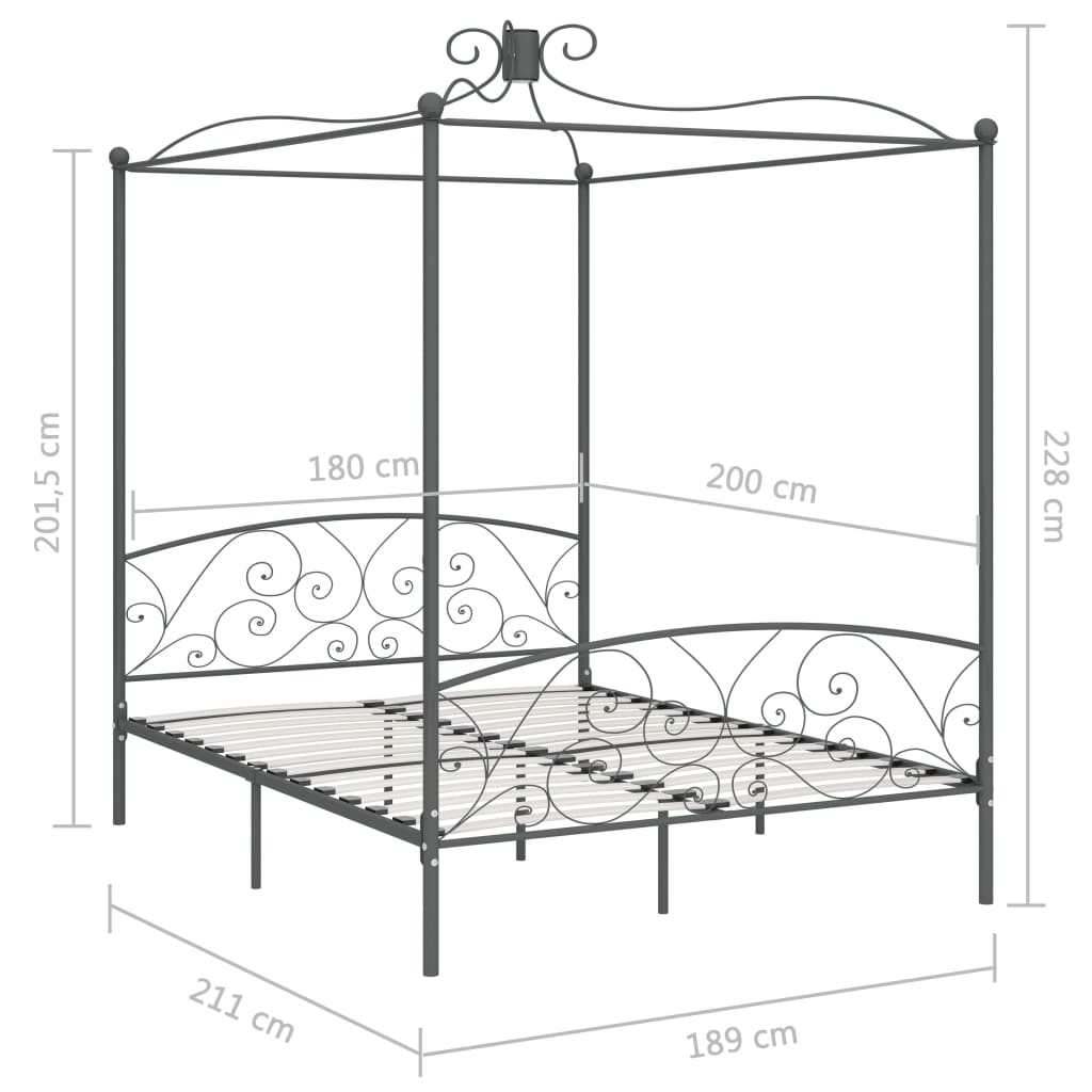 vidaXL Cadre de lit à baldaquin Gris Métal 180 x 200 cm
