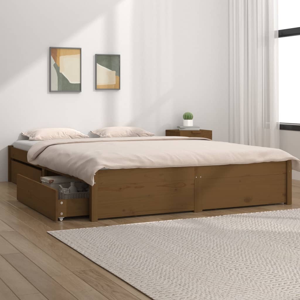 vidaXL Cadre de lit avec tiroirs Marron miel 135x190 cm Double