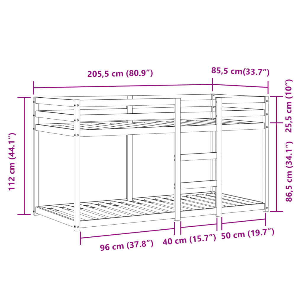 vidaXL Lit superposé sans matelas bleu 80x200 cm bois de pin massif