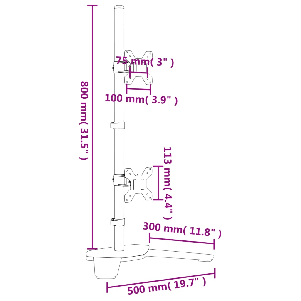 vidaXL Support de moniteur double noir acier VESA 75/100 mm