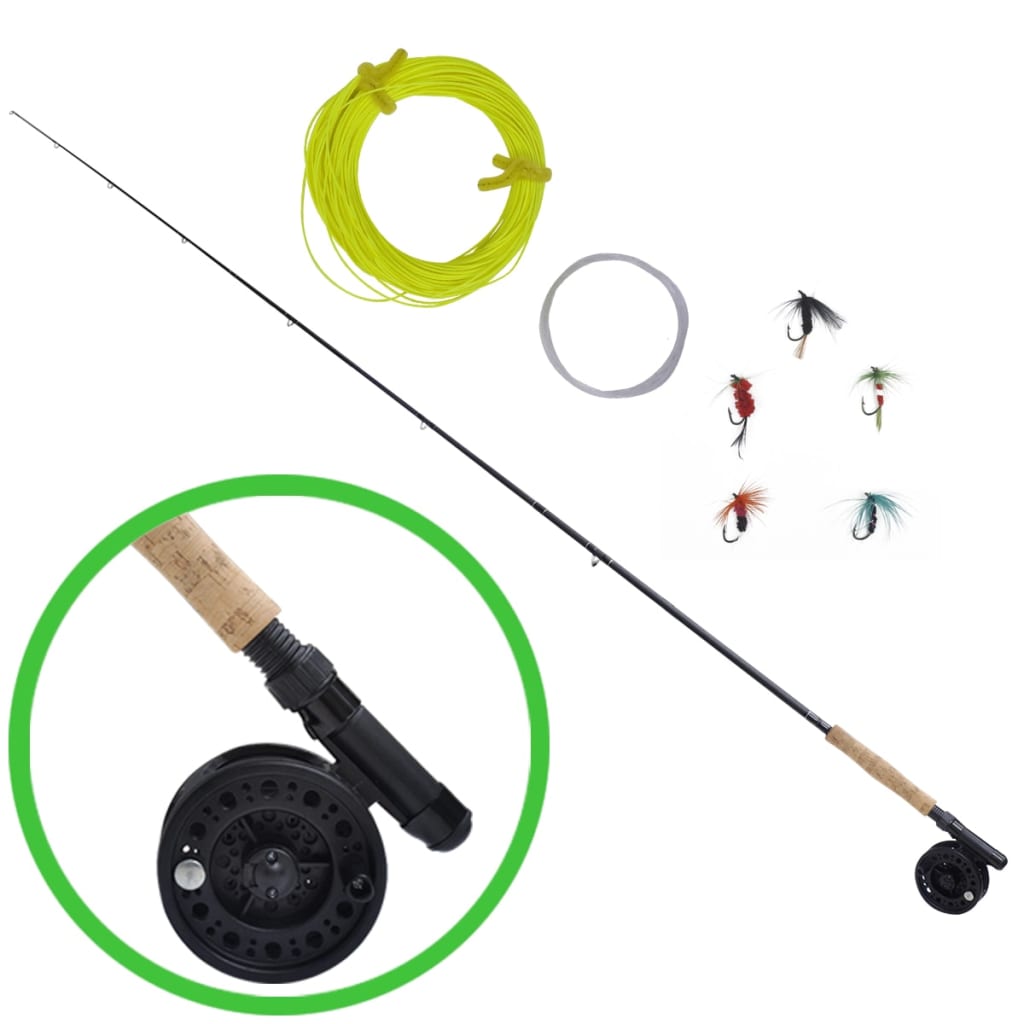 9 pcs Kit pêche à la mouche avec lancer télescopique 2,4 m et moulinet