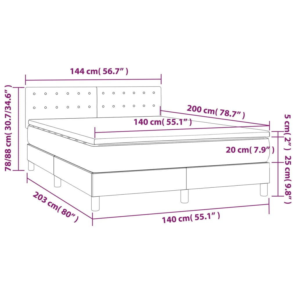 vidaXL Sommier à lattes de lit avec matelas et LED Marron 140x200cm