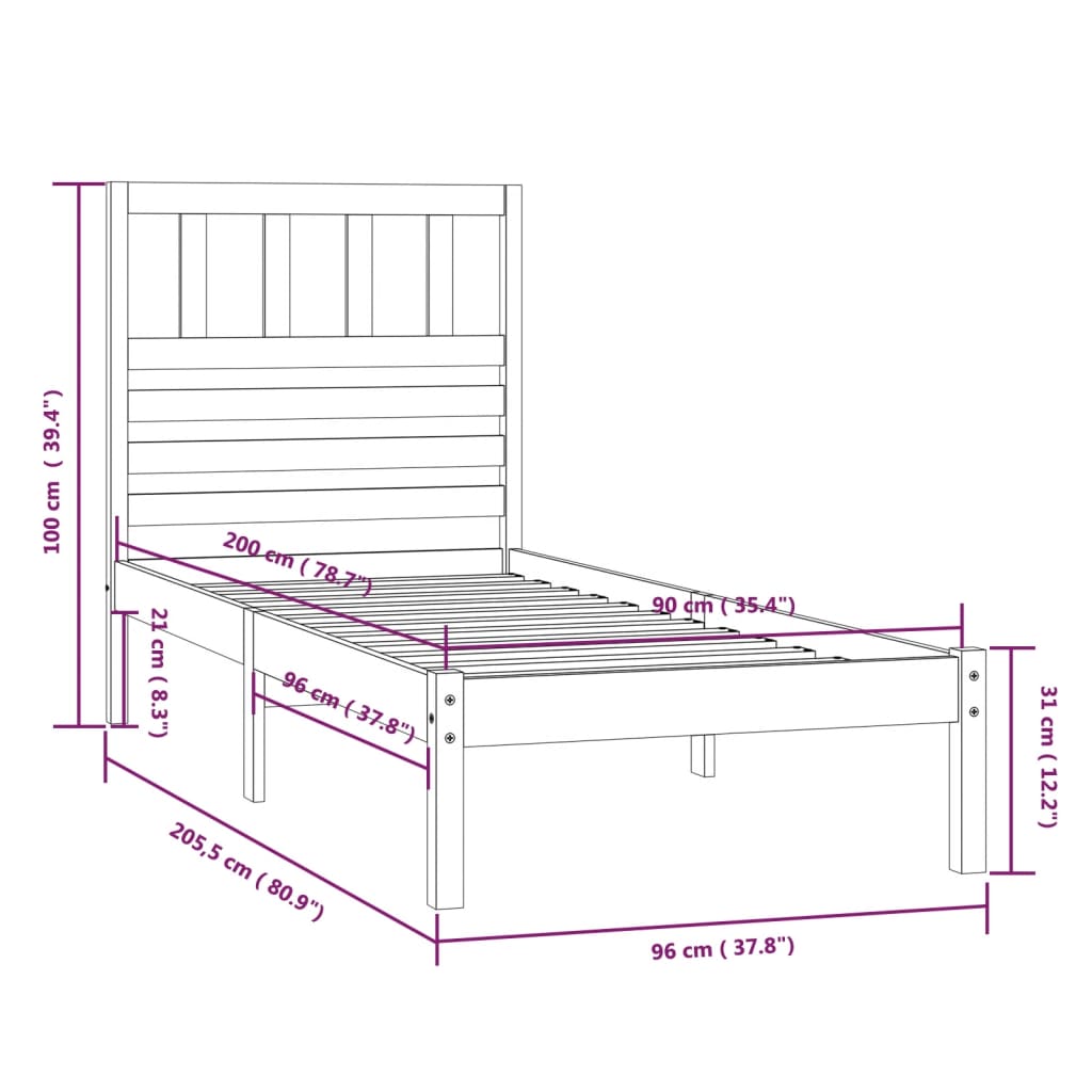 vidaXL Cadre de lit sans matelas blanc bois de pin massif 90x200 cm