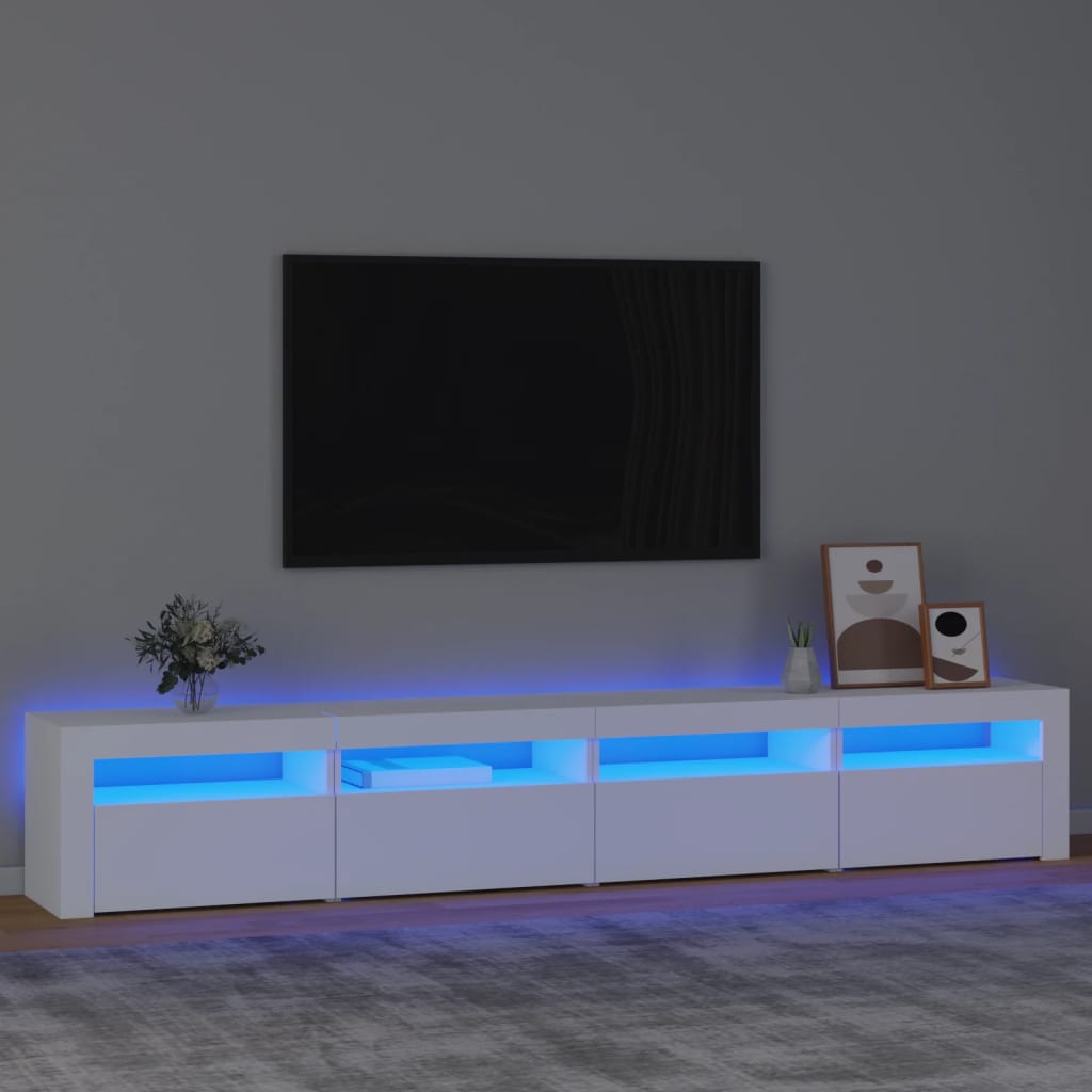 vidaXL Meuble TV avec lumières LED Blanc 240x35x40 cm