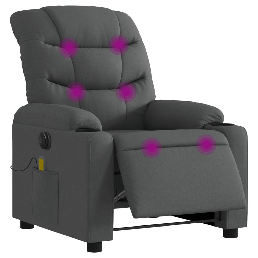 vidaXL Fauteuil inclinable de massage électrique gris foncé tissu