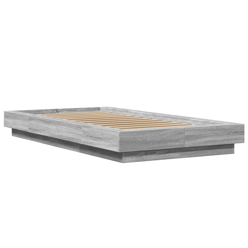 vidaXL Cadre de lit et lumières LED sans matelas sonoma gris 90x200 cm