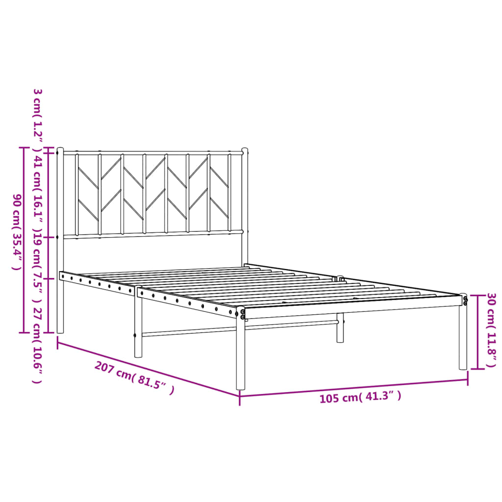 vidaXL Cadre de lit métal sans matelas et tête de lit blanc 100x200 cm