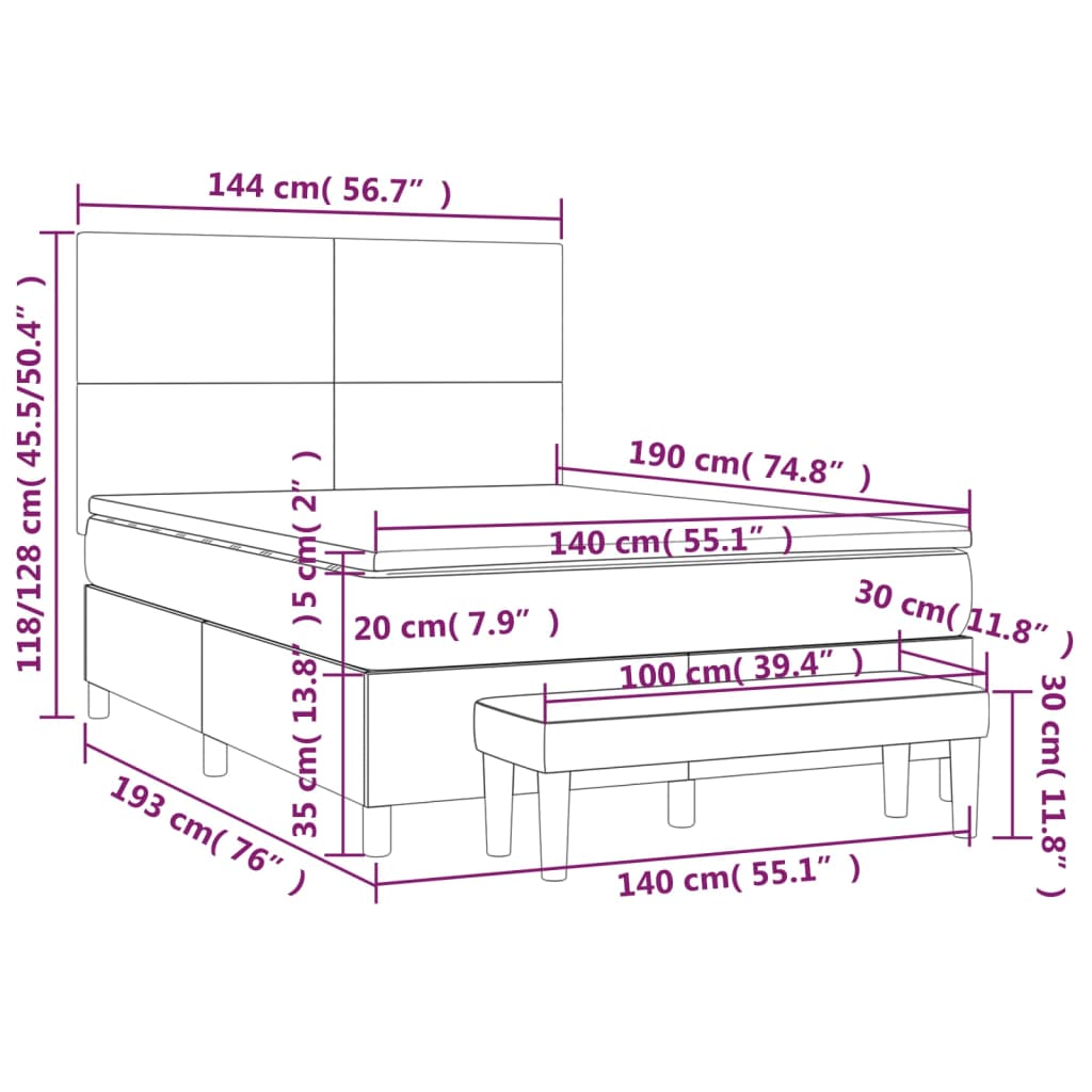 vidaXL Sommier à lattes de lit avec matelas Crème 140x190 cm Tissu