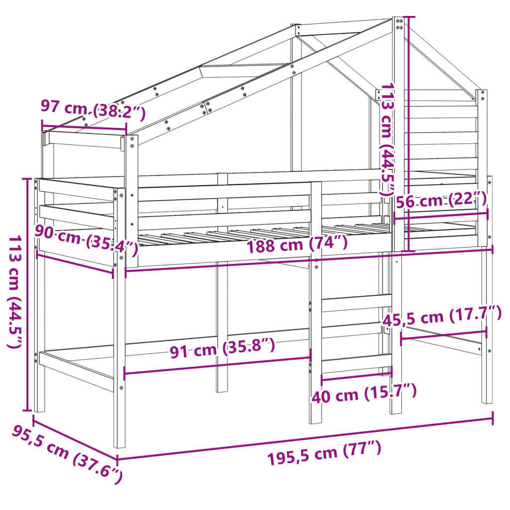 vidaXL Lit superposé avec échelle et toit sans matelas blanc 90x190 cm