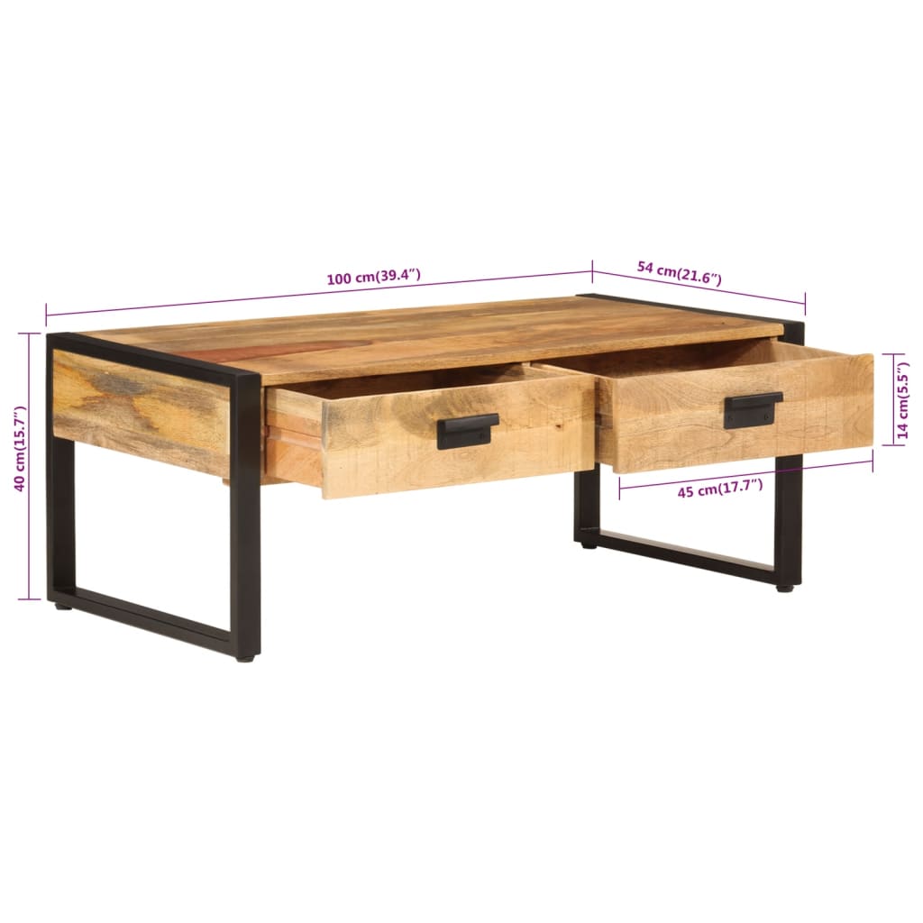 vidaXL Table basse 100x54x40 cm bois de manguier solide et fer