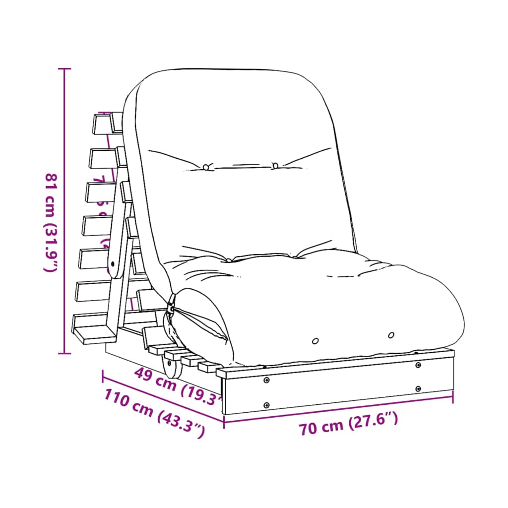 vidaXL Canapé-lit futon avec matelas 70x206x11 cm bois de pin imprégné