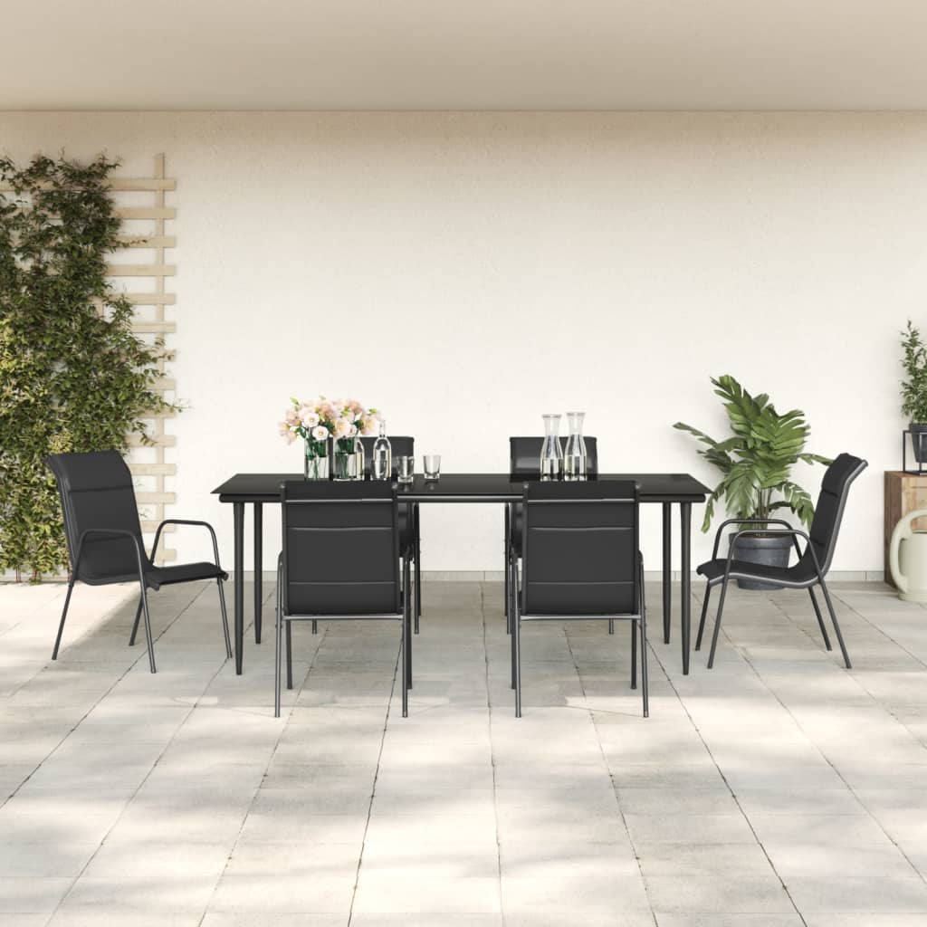 vidaXL Ensemble à manger de jardin 7 pcs noir textilène et acier