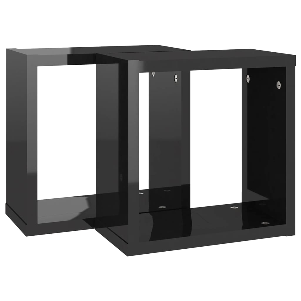 vidaXL Étagères cube murales 2 pcs Noir brillant 30x15x30 cm