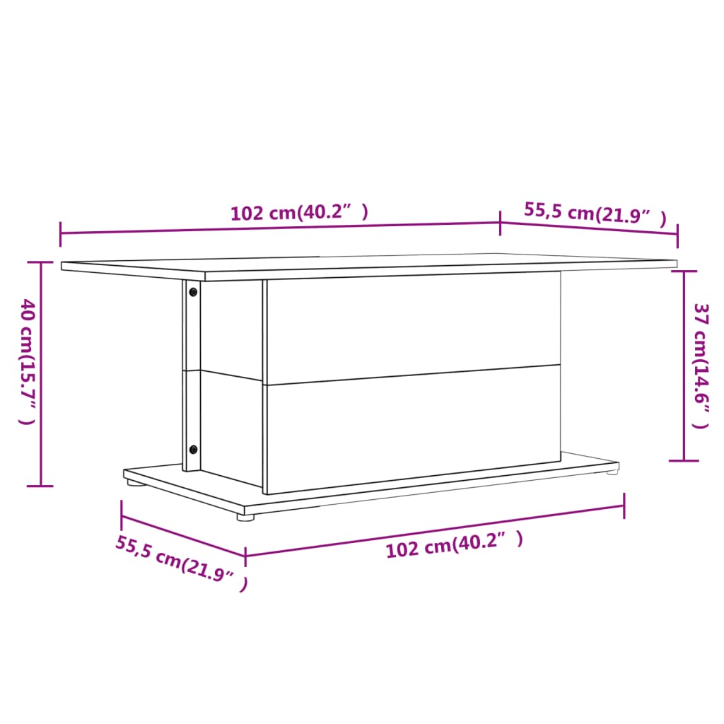 vidaXL Table basse Sonoma gris 102x55,5x40 cm Aggloméré