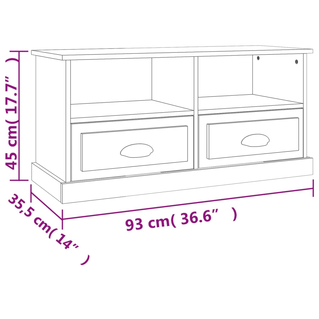 vidaXL Meuble TV chêne marron 93x35,5x45 cm bois d'ingénierie