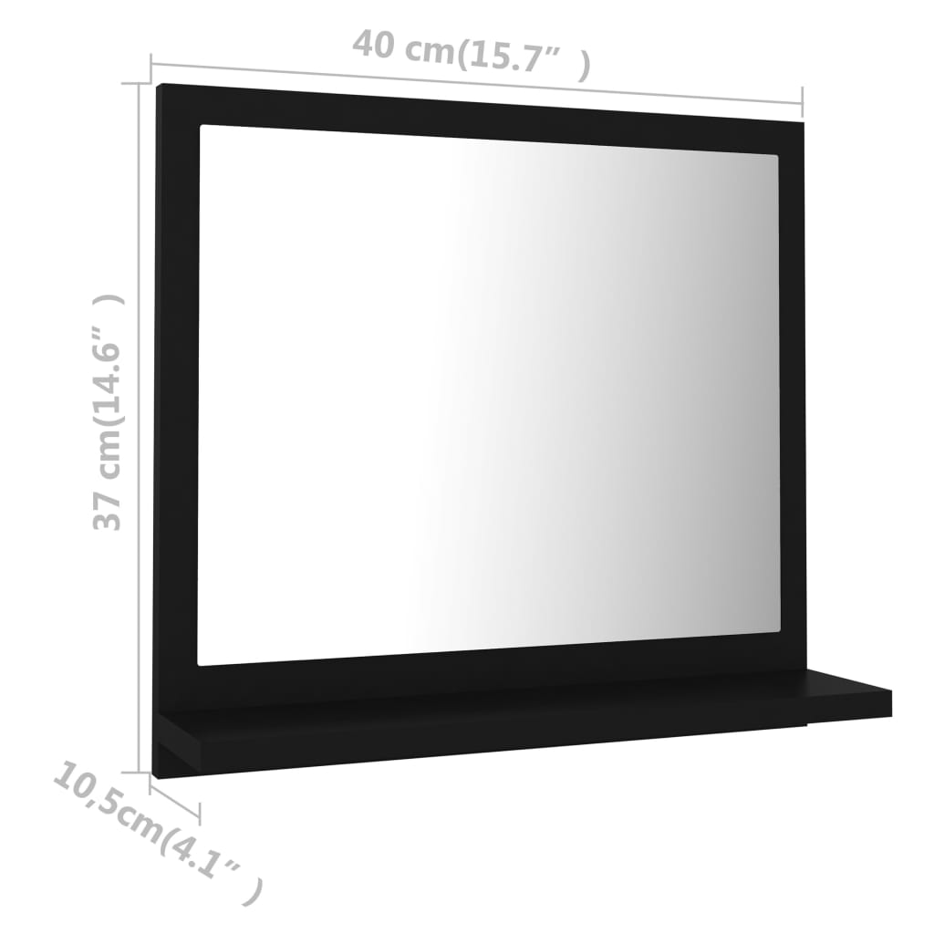 vidaXL Miroir de salle de bain Noir 40x10,5x37 cm Bois d’ingénierie