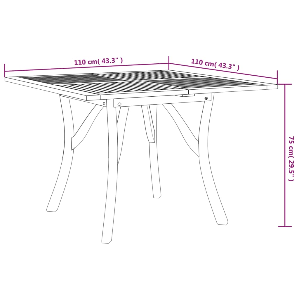 vidaXL Table de jardin 110x110x75 cm Bois d'acacia solide