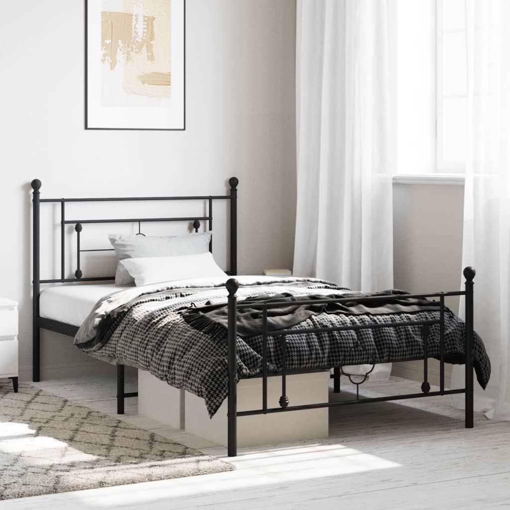 vidaXL Cadre de lit métal sans matelas avec pied de lit noir 107x203cm