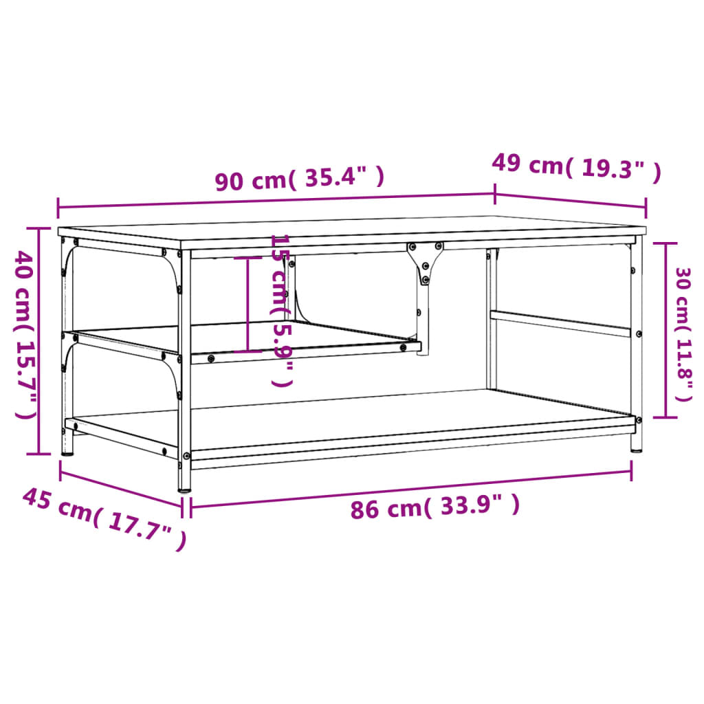 vidaXL Table basse sonoma gris 90x49x40 cm bois d'ingénierie