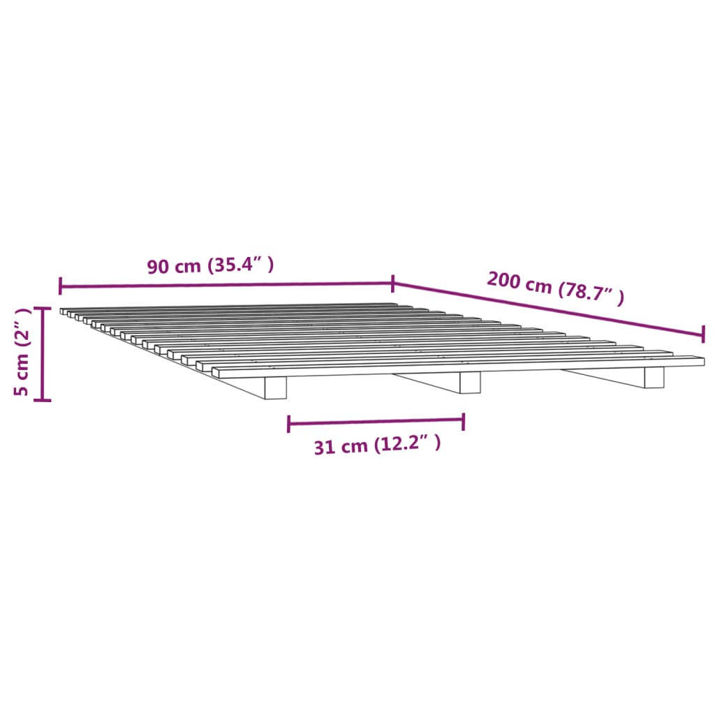 vidaXL Cadre de lit sans matelas gris 90x200 cm bois de pin massif