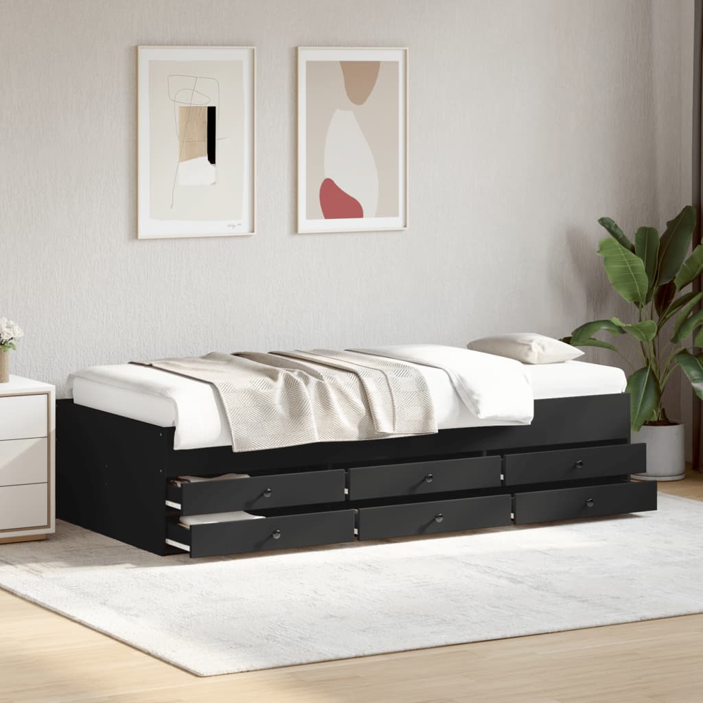 vidaXL Lit de jour avec tiroirs sans matelas noir 90x190 cm