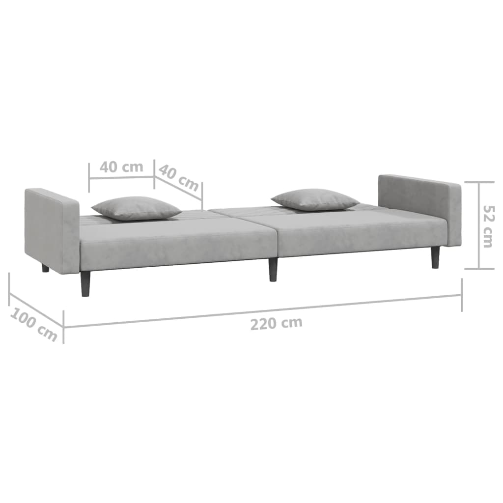 vidaXL Canapé-lit à 2 places avec deux oreillers Gris clair Velours