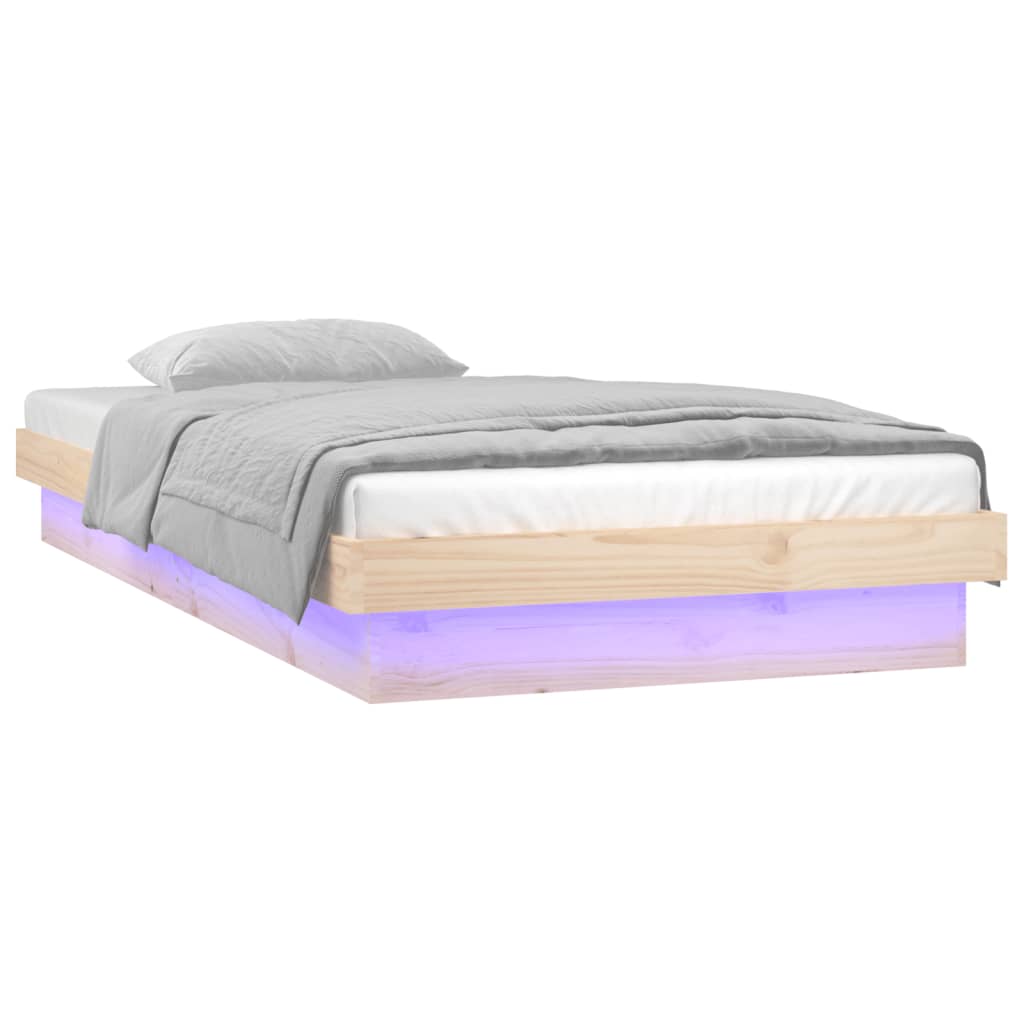 vidaXL Cadre de lit à LED 90x190 cm simple bois massif