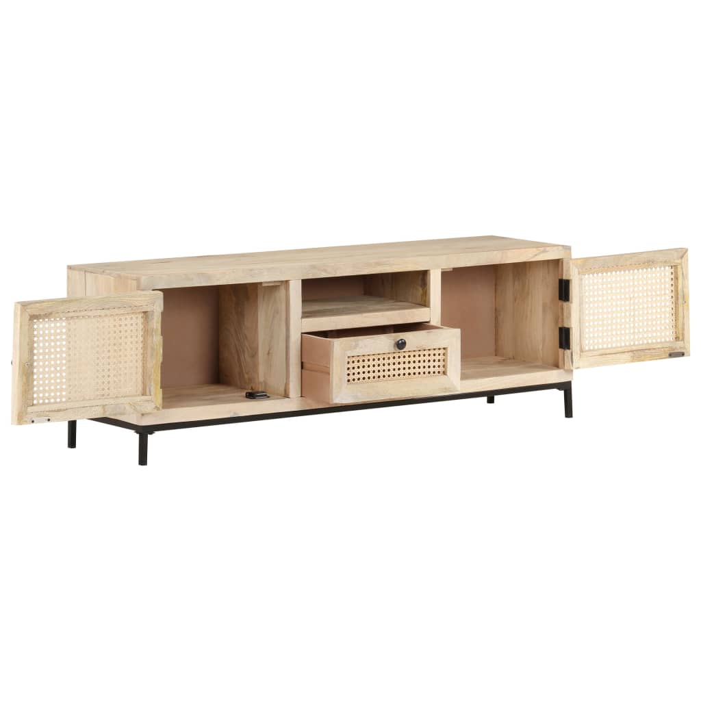 vidaXL Meuble TV 120x30x40 cm Bois de manguier et canne naturelle