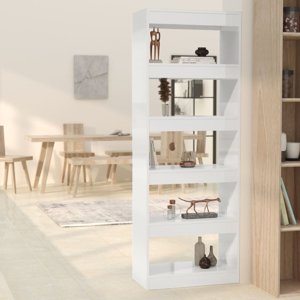 vidaXL Bibliothèque/Séparateur de pièce Blanc brillant bois ingénierie