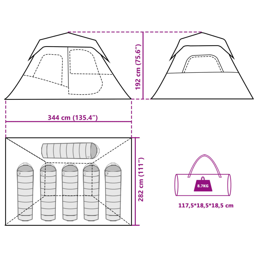 vidaXL Tente familiale 6 personnes vert libération rapide imperméable