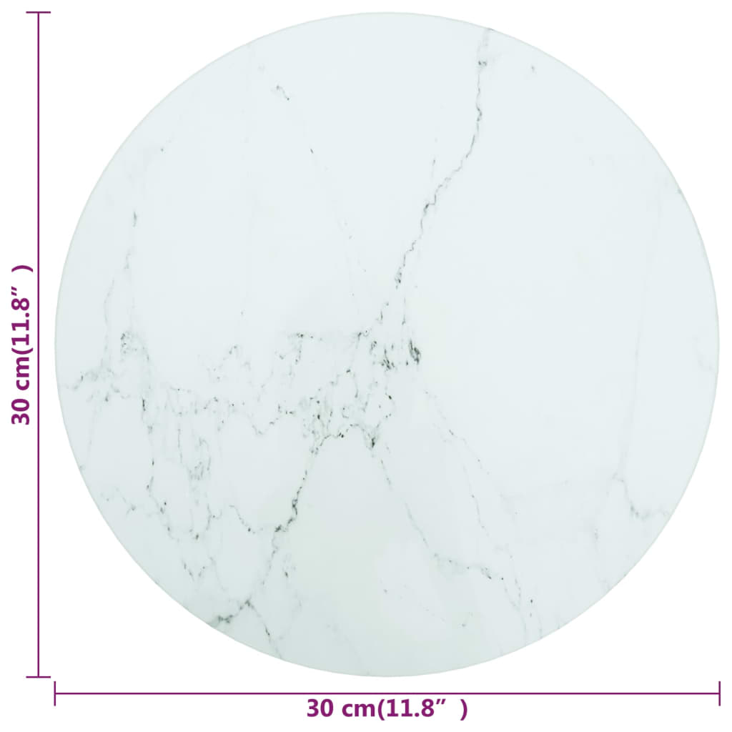 vidaXL Dessus de table blanc Ø30x0,8cm verre trempé avec design marbre