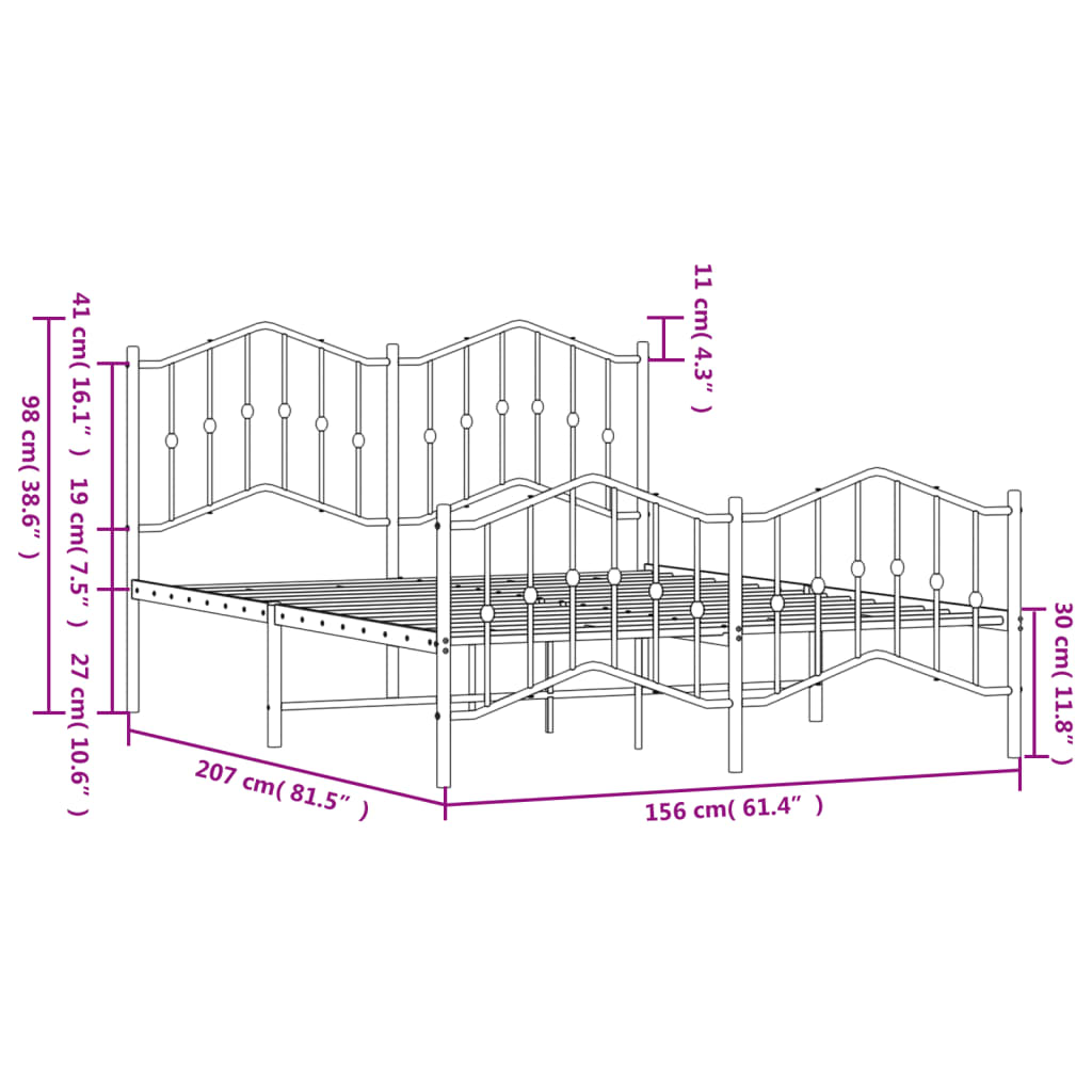 vidaXL Cadre de lit métal sans matelas et pied de lit blanc 150x200 cm